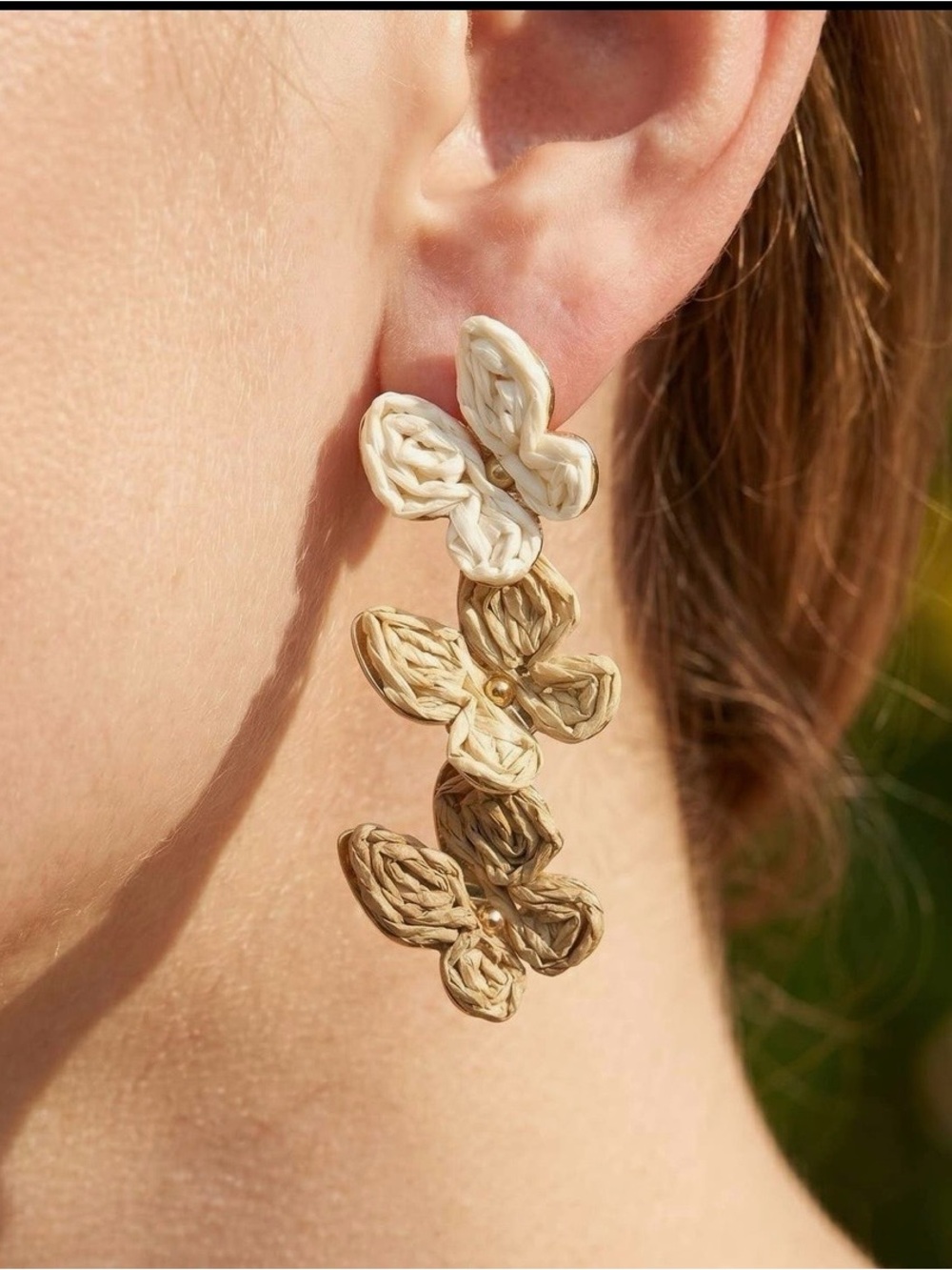 Neutral Raffia Floral Drop Earrings - Natural Tones